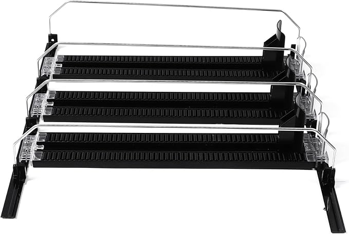 Adjustable Beverage Dispenser, Can and Bottle Organizer, Curved Spring Design, Holds Up to 6 Drinks, Easy Install for Fridge or Pantry (3Pcs)
