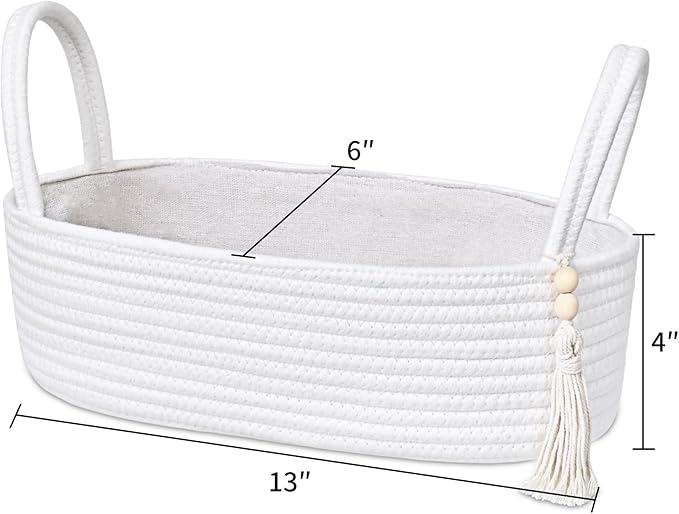 ABenkle Small Storage Basket, Jute Rope Woven Toilet Paper Tray Organizer for Toilet Tank Top, Boho Bathroom Decor Holder for Shelf Bedroom Living Room -13x6x4 Inches