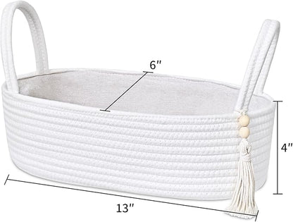 ABenkle Small Storage Basket, Jute Rope Woven Toilet Paper Tray Organizer for Toilet Tank Top, Boho Bathroom Decor Holder for Shelf Bedroom Living Room -13x6x4 Inches