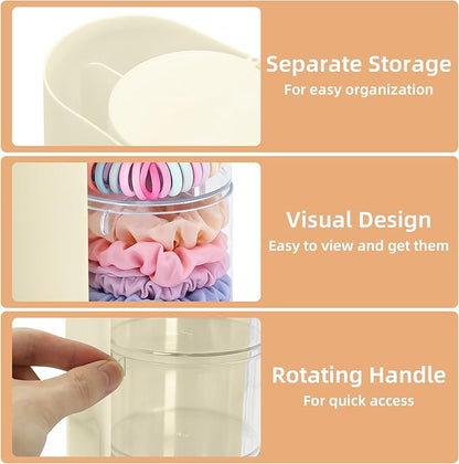 neotidy Hair Accessories Organizer with Hair Brush Holder, Rotating Hair Tie Product Organizer for Girls, 3-Tier Makeup Brush Holder for Clips, Bows & Brushes (Beige, 3-Tier)