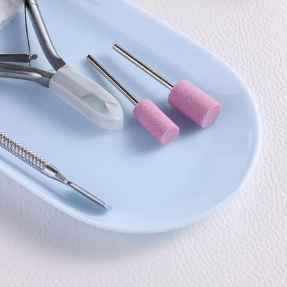 3Pcs Manicure Tools Storage Tray, Oval Plastic Storage Dish Nail Art Accessory Display Trays, Jewelry Rhinestone Organizer Plate, Makeup Cosmetic Nail Decorations Storages Plate（Blue）