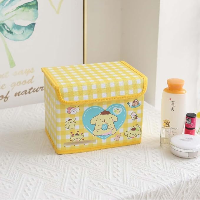 Kawaii Caretoon Fodable Stoage BIn, Cute Anime Collapsible Organizer basket Makeup Holder Office Desk Room Storage Bin (Yellow Puppy)