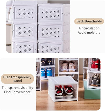 3-Tier Foldable Shoe Storage Box, Clear Door Plastic Organizer For Closet, No-Assembly Shoe Rack, Foldable Shoe Cabinet With Clear Door.2 Pack
