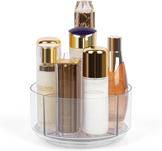 Clear Rotating Makeup Organizer, 360° Acrylic Cosmetic Storage Display Bathroom Tray - 7 Inch Spinning Perfume Skincare Organizer, Lazy Susan Vanity Countertop Holder for Brushes Dresser Decor