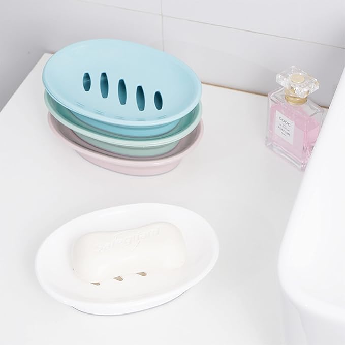 Soap Holder Storage Rack Plastic Dish 2-Pack With Drain Easy Cleaning Saver Dry Stop Mushy Tray for Shower Bathroom