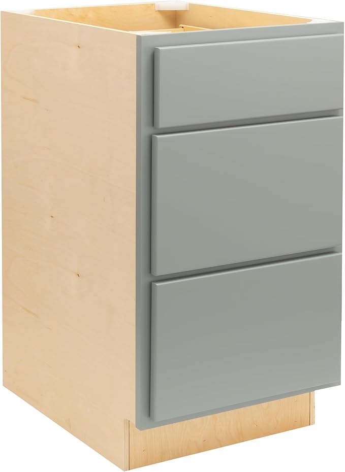 Quicklock RTA (Ready-to-Assemble) | Base Kitchen Cabinets - Shaker Style | Made in America (Magnetic Gray, 18" W x 34.5" H x 24" D 3 Drawer Pots and Pans)