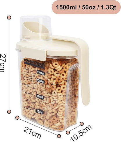 Cereal Containers Storage with Pour Plastic Cereal Storage Container Dispenser Airtight Food Storage Containers with Lids BPA-Free Canisters Sets for Kitchen Pantry Organizers, 1.5L 4 Piece