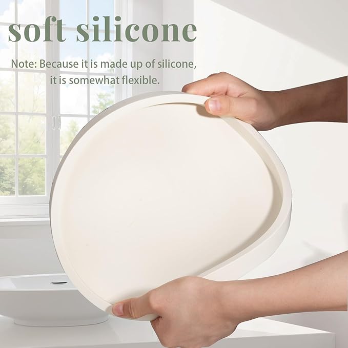 Silicone Bathroom Tray Round Vanity Tray Decorative Soap Holder Kitchen Countertop Organizer Coffee Table Decor for Candle, Perfume, Plant, 10 Inch, Beige