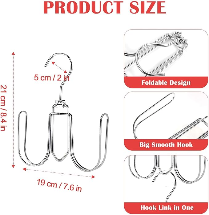 2 Pack Hat Hanger for Closet, Collapsible Metal Hat Organizer for Baseball Caps, Racks with 4 Big Hooks, 360° Rotation Space Saving Hangers, Better Organizer&Display for Tie, Scarves