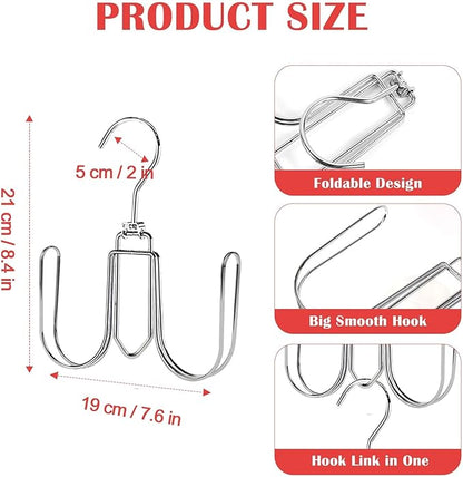 2 Pack Hat Hanger for Closet, Collapsible Metal Hat Organizer for Baseball Caps, Racks with 4 Big Hooks, 360° Rotation Space Saving Hangers, Better Organizer&Display for Tie, Scarves
