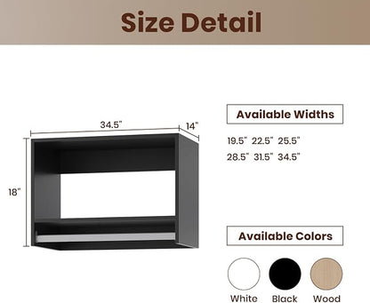 ROOMTEC 34.5" Tall Hanging Closet Unit, Modular Closet System with Hanging Rod, Wardrobe Organizer for Bedroom or Walk-in Closet, Wall Mounted, Customizable Clothes Storage Unit, Black
