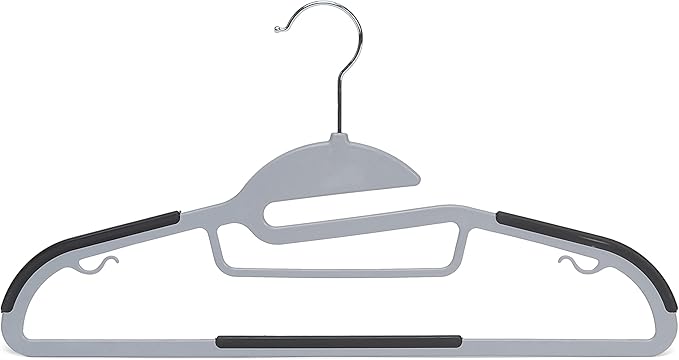 Amazon Basics Space Saving Non-Slip Rubber Coated Plastic Hangers with 360° Swivel Hook, Thin, Gray, Pack of 50