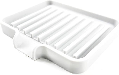 Silicone Soap Dish Tray and Sponge Holder with Drain Chute, Rectangular, Kitchen and Bathroom Sink Organizer (White, 5.2"x4" (Set of 2), 7.2 Ounces)