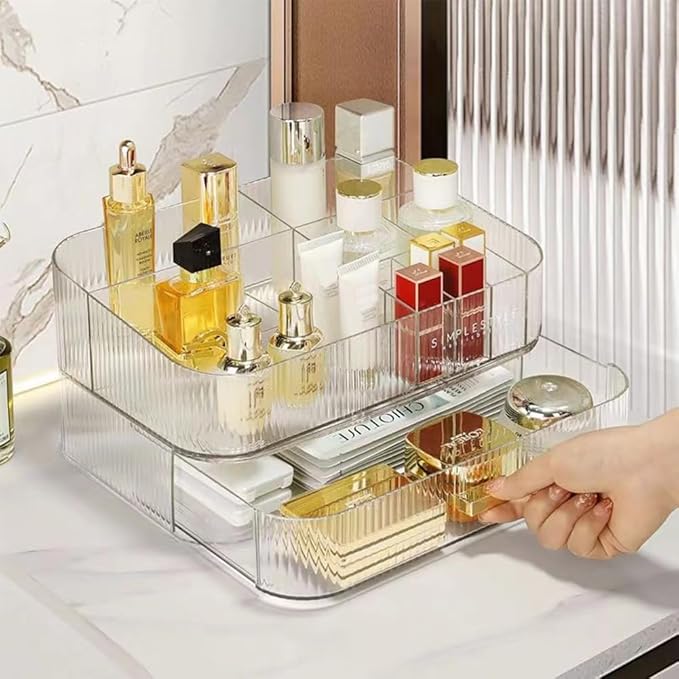 Stackable Makeup Organizer Drawers, Bathroom Vanity Organizers and Storage, Ideal for Desk and Dresser Countertops, Great for Cosmetics, skincare, Lipsticks, Nail Care -Clear