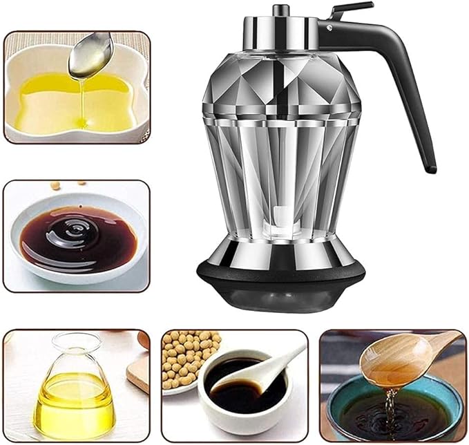 Honey Dispenser, Glass Honey Dispenser No Drip with Stand Diamond Shape Clear Glass Container for Syrup Sugar Sauces Condiments (200ml diamond oil pot)