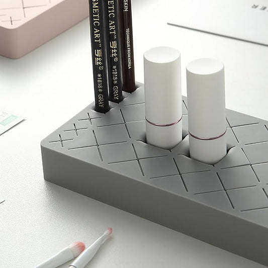 Silicone Lipstick Holder 18+6 Slots, Cosmetic Organizer Stand Square Makeup Display Case for Brush Lip Eye Stick Nail Polish Brushes Eyebrow, Premium Cosmetic Organizer-Grey