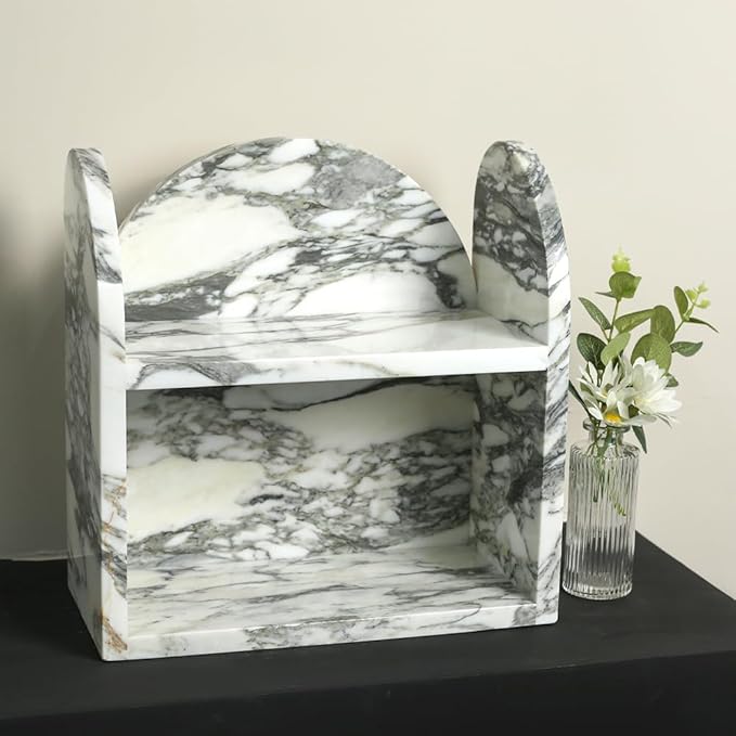 DUANYAN Marble Bathroom Counter Organizers and Storage, 2-Tier Luxurious Makeup Organizer for Perfume Cosmetic Skincare Jewelry, Natural Marble Counter Shelf, No Assembly Required
