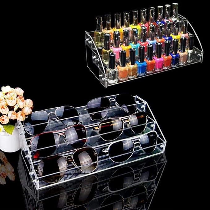 3 Tiers Acrylic Display Stands for Essential Oils Organizer Lipstick Nail Polishes Rack Dresser Makeup Storage Retail Store Case Brochure Holder Desktop Space Saver Eye Spray Dropper Bottle Container