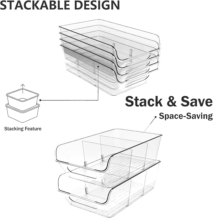 4 Pack Pantry Organizers,Clear Plastic Organizer Bins for Kitchen,Fridge,Drawer Organization and Storage,3 compartment Snack Containers for Spice Packets,Tea bag