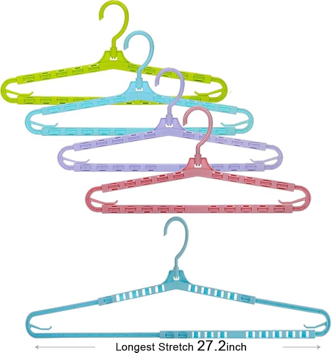 Extra Large Sturdy Hangers Big Drying Clothes Hangers Enlarge Adjustable Shoulder 16.4"-27.2" for Wide Polos Tops Cardigans Quilt Bath Towel and Tall Shirts 4Pack 4Colors