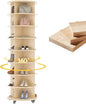 8 Tier Rotating Shoe Rack, Shoe Tower Organizer with 4 Universal Casters, Spinning Lazy Susan Display Storage Rack Round Carousel Vertical Handbag Closet (Natural, 23.6’’×23.6’’×74’’)