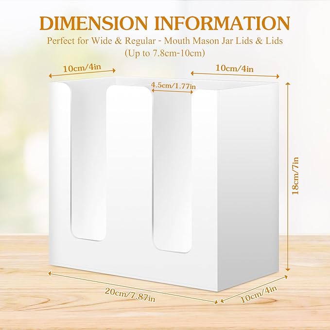 White Mason Jar Lid Organizer (Wide Mouth & Regular Mouth) 2 Compartment Cup Dispenser Organizer Ball Jar Wooden Storage Accessories for Kitchen Coffee Tumbler Lids, Fit Mason/Canning/Bamboo Lids