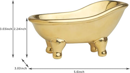 5.6" Ceramic Mini Bathtub Soap Dish Decortative Clawfoot Bathroom Soap Dish (Golden)