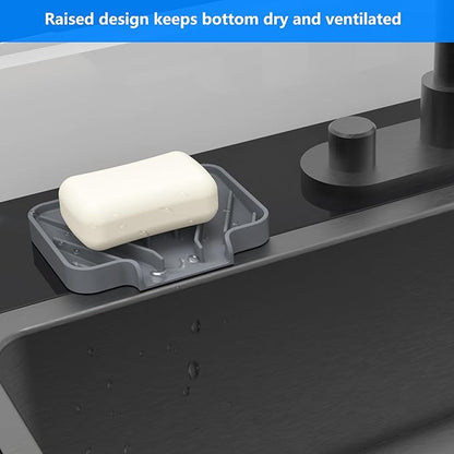 Sponge Holder for Kitchen Sink, Dish Sponge Holder & Soap Tray with Drain, Bathroom Sink Sponge Drying Rack & Perfect Organizer for Dispenser,Bottle,Cup on Sinks or Counter(5"x 3.5"Gray)