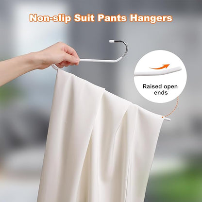 JOYBOS 30 Pack Pants Hangers Space Saving, Open Ended Hangers for Pants, Scarf Organizer Hanger for Closet, Metal Non Slip Jean Hanger - White Pant Hangers for Jeans,Trouser,Leggings,Slacks