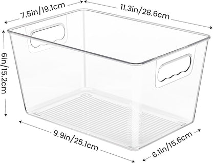 YIHONG 6 Pack Clear Pantry Organizer Bins, Plastic Containers with Handle for Kitchen,Freezer,Cabinet,Closet,Bathroom Under Sink Storage