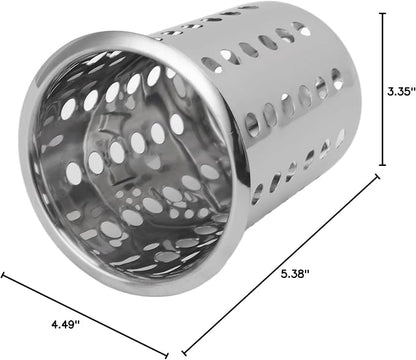Yosoo Health Gear Kitchen Utensil Holder Spoon Fork Holder Storage Bucket, Multipurpose Large Capacity Utensil Crock for Countertop, Stainless Steel Utensil Holder 4.5*4.5*5.4in (With Holes)