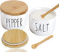 Farmhouse Salt And Pepper Bowls, Stacked Ceramic Salt Cellar With Bamboo Lid, Salt Container With Lid And Spoon, Modern Farmhouse Kitchen Decor, Salt Box