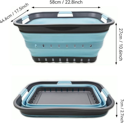 SAMMART 42L (11 gallon) Collapsible Plastic Laundry Basket - Foldable Pop Up Storage Container/Organizer - Space Saving Hamper/Basket (1, Grey/Sea Angel)