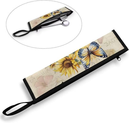 Sunflower Butterfly Cutlery Storage Bag Chopsticks Carry Bag Camping Party Kitchen Tableware Bag Flatware Pouch Case 11.8 Inch Dinnerware Organizer