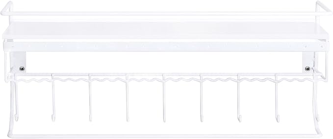 JackCubeDesign White Metal Necklace Jewelry Organizer Wall Mount Jewelry Holder Shelf Mounted Hanging Storage Hooks for Necklace, Earrings, Sunglasses, and Aesthetic Room Decor – MK238B