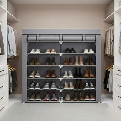 7-Tier Portable Shoe Rack, Shoe Organizer with Smooth Painted Surface Finishe, Space-Saving Shoe Shelf for Entryway, Living Room, Bedroom (Gray, 7-Tier)
