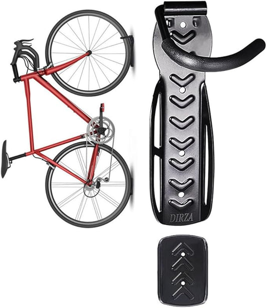 Dirza Bike Wall Mount Rack with Tire Tray - Vertical Bike Storage Rack for Indoor,Garage,Shed - Easy to install - Great for Hanging Road,Mountain or Hybrid Bikes - Screws Included - 1 Pack