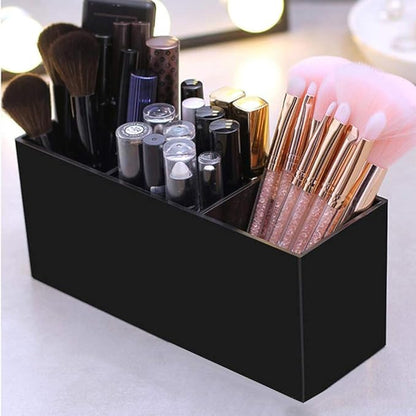 AKOAK 1 Pack Black and White Three Grid desktop Storage Box, Girl Makeup Brush Lipstick Eyebrow Pencil Display Stand, Office Pen Holder, Dressing Table, Bathroom Makeup Tool Storage Box (Black)