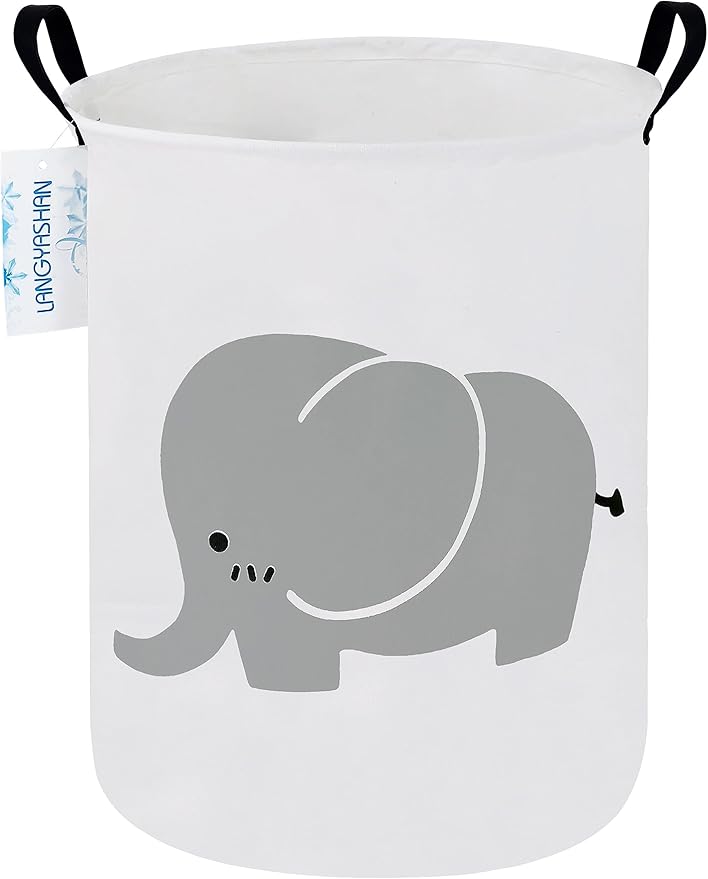 Laundry Basket Canvas Fabric Collapsible Organizer Basket for Storage Bin Toy Bins Gift Baskets Bedroom Clothes Children Nursery Hamper (Elephant)
