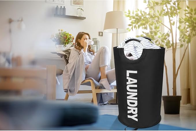 Maxsilan 125L X-Large Laundry Basket, Freestanding Tall Clothes Hamper, Collapsible Laundry Bag, Black