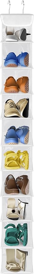 Libeder Hanging Shoe Organizer,10-Shelf Hanging Closet Organizers and Storage Shoes Organizer Shelves Hanging Shoe Rack Holder with 6 Mesh Side Pockets