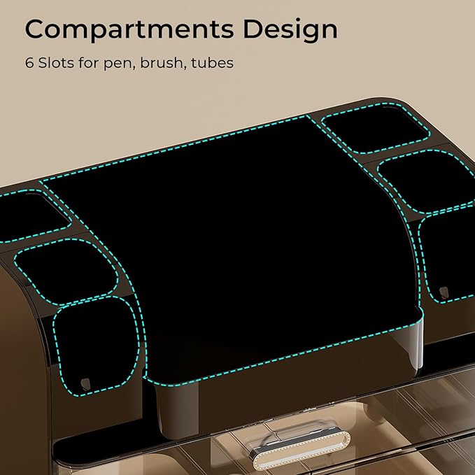 Makeup Organizer for Vanity with 2 Large Drawers, Cosmetic Display Case with Brush Holders, Easy to Storage for Bathroom Countertop Skincare, Perfume, Black