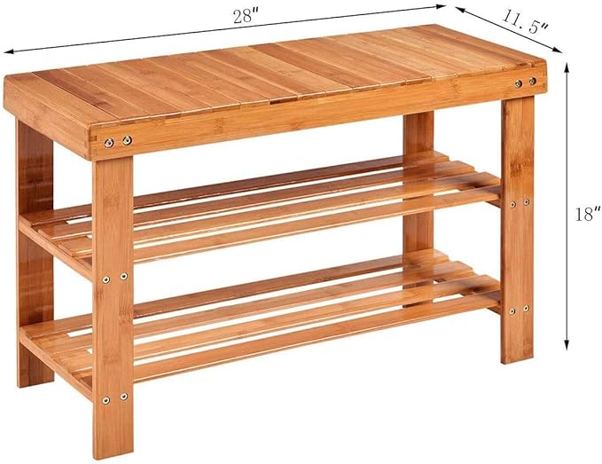 GOFLAME Shoe Bench Rack, 2-Tier Bamboo Seat Storage Shelf, Free Standing Shoe Storage Bench with Stylish and Modern Design, Shoe Organizer for Décor Entryway, Hallway, Living Room, Bathroom (Natural)