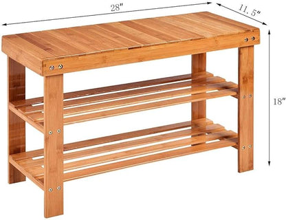 GOFLAME Shoe Bench Rack, 2-Tier Bamboo Seat Storage Shelf, Free Standing Shoe Storage Bench with Stylish and Modern Design, Shoe Organizer for Décor Entryway, Hallway, Living Room, Bathroom (Natural)