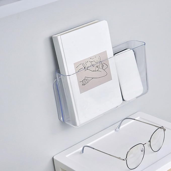 Wall Mounted Storage Organizer, Transparent Cabinet Door and Bathroom Wall Organizer for Office, Strong Adhesive Mounting, Clear Desktop and Wall Storage Solution (L)
