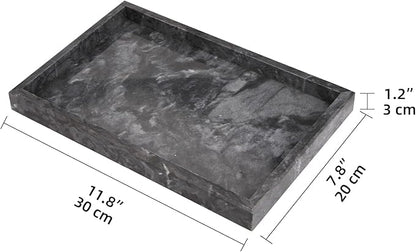 Marble Bathroom Vanity Tray, Natural Luxury Vanity Home Kitchen Bathroom Table Tray, Stone Decorative Countertop Dresser Trays for Key Coffee Perfume Jewelry Makeup (Black, 12"x 8" x1.2")