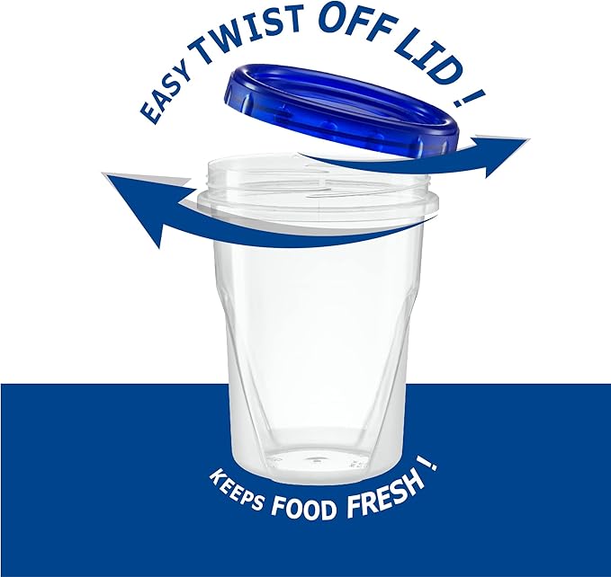 ELEGANT DISPOSABLES Twist Top Deli Containers Food Storage Containers Blue Screw on Lid Reusable Stackable Leakproof Airtight, pack of 10-32 oz containers