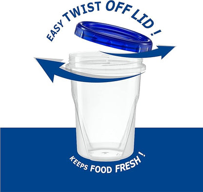 ELEGANT DISPOSABLES Twist Top Deli Containers Food Storage Containers Blue Screw on Lid Reusable Stackable Leakproof Airtight, pack of 10-32 oz containers