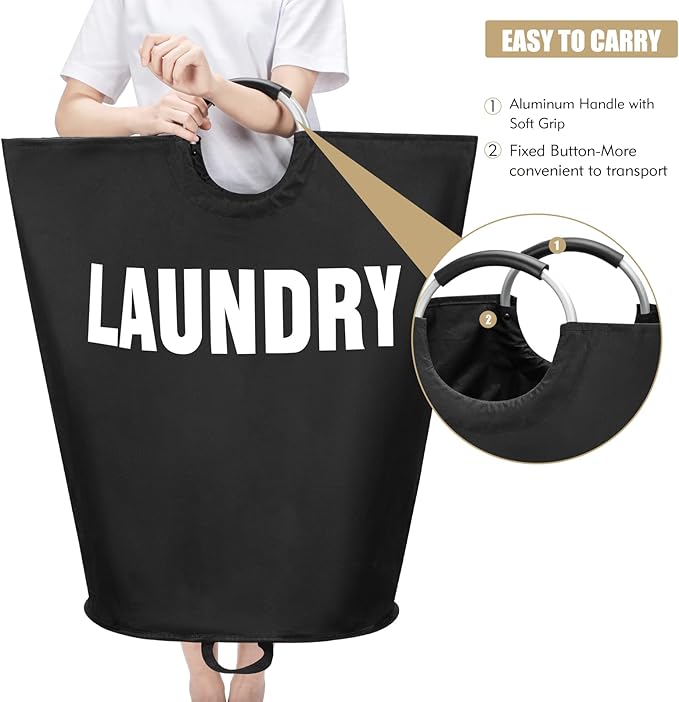 Maxsilan 160L XX-Large Laundry Basket, Freestanding Tall Clothes Hamper, Collapsible Laundry Bag, Black