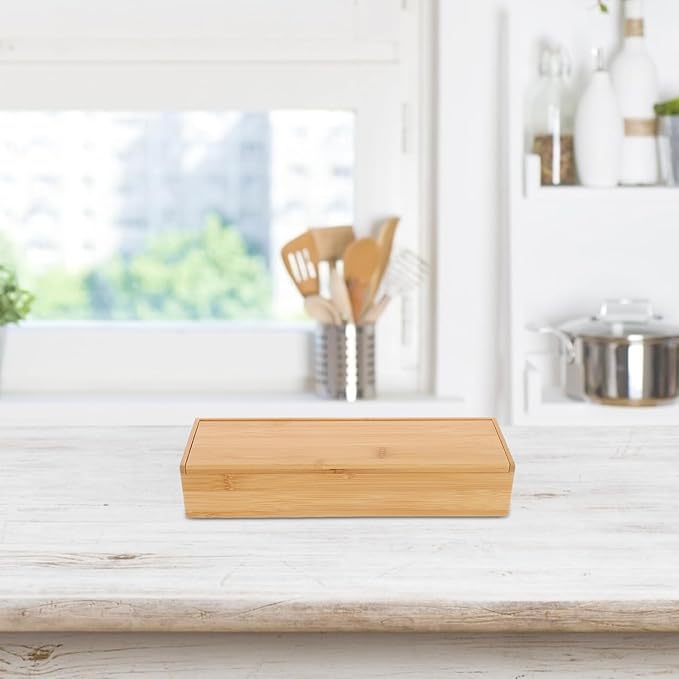 Bamboo Chopstick Box Kitchen Drawer Organizer Silverware Storage Case Utensil Holder Space-Saving 11.81X3.54X2.36In Bamboo Storage Container for Chopsticks Flatware Kitchen Use